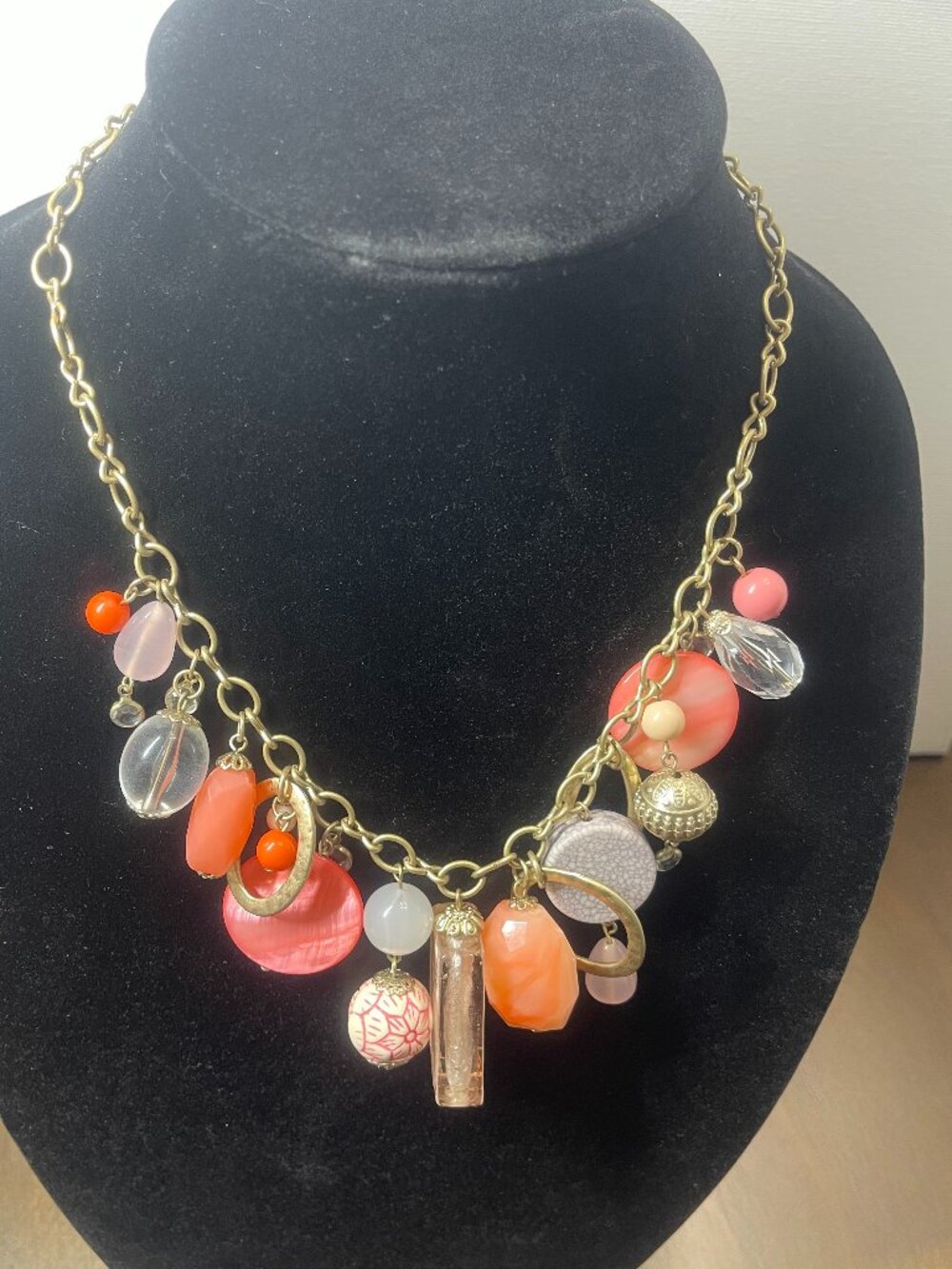 Statement Necklace with Coral, Pink, and Orange Beads